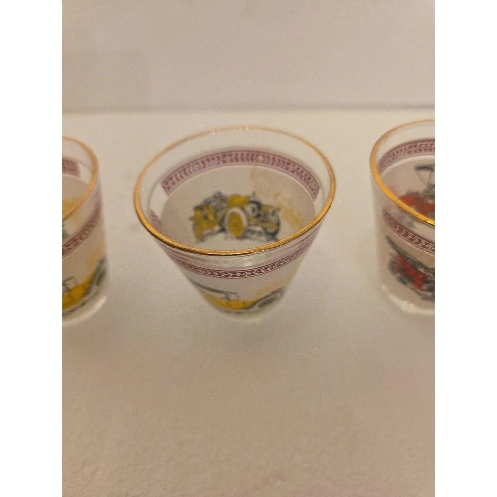 Vintage Hazel Atlas Antique Car Low Ball‎ Glasses - Set of 3